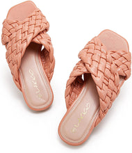 Load image into Gallery viewer, Square Open Toe Pink Braided Cross Band Flat Sandals