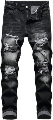 Straight Leg Fashion Black Distressed Denim Jeans