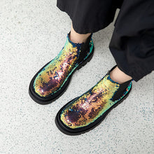 Load image into Gallery viewer, Modish Gold Sequin Low Heel Chelsea Boot