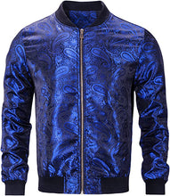Load image into Gallery viewer, Men&#39;s Light Blue Casual Paisley Windbreaker Long Sleeve Bomber Jacket