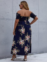 Load image into Gallery viewer, Navy Blue Floral Plus Size Off Shoulder Summer Dress