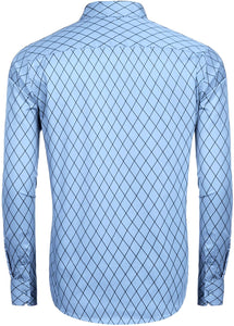 Men's Light Blue Diamond Printed Long Sleeve Men's Shirt