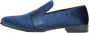 Men's Blue Satin High Quality Velvet Loafer Dress Shoes