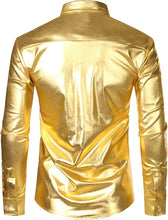 Load image into Gallery viewer, Men&#39;s Metallic Gold Long Sleeve Button Down Shirts