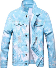 Load image into Gallery viewer, Cloudy Blue Ripped Denim Men&#39;s Jacket
