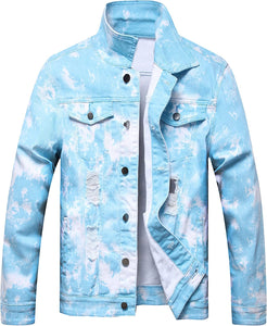 Cloudy Blue Ripped Denim Men's Jacket
