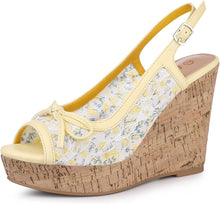 Load image into Gallery viewer, Yellow Floral Lace Platform Wedge Heel Sandals