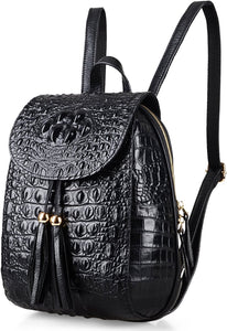 Small Black Crocodile Leather Casual Women's Backpack