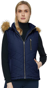 Navy Quilted Hooded Thicken Warm Puffer Winter Vest