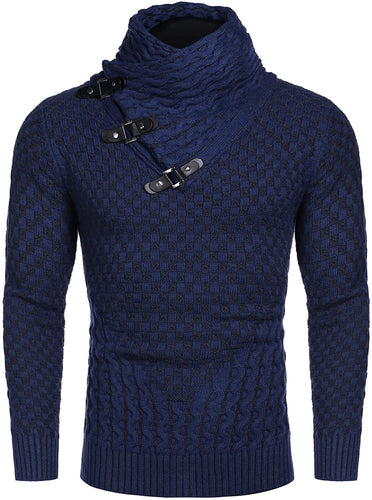 Men's Navy Blue Long Sleeve Slim Fit Designer Knitted Turtleneck Sweater