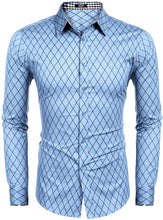 Load image into Gallery viewer, Men&#39;s Light Blue Diamond Printed Long Sleeve Men&#39;s Shirt