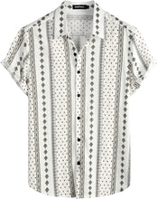 Load image into Gallery viewer, Men&#39;s White Diamond Print Casual Short Sleeve Shirt