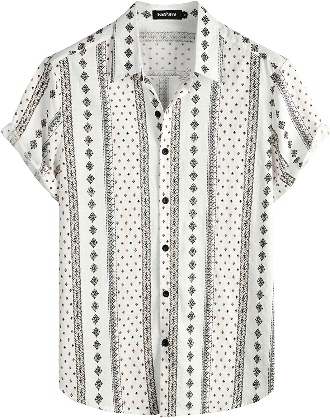 Men's White Diamond Print Casual Short Sleeve Shirt