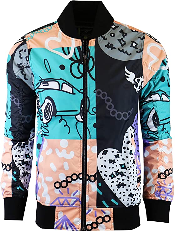Men's Designer Multi-Color Street Art Print Bomber Long Sleeve Jacket