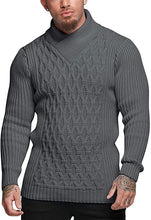 Load image into Gallery viewer, Men&#39;s Hunter Green High Collar Diamond Knit Long Sleeve Sweater