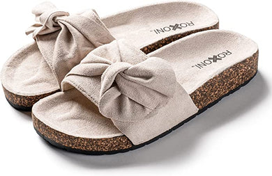 Beige Bow Knot Ribbon Suede Sandals w/Arch Support
