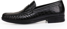 Load image into Gallery viewer, Men&#39;s Crocodile Printed Black Leather Slip-On Penny Loafers