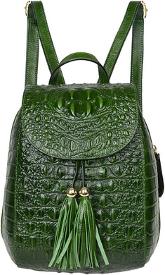 Small Green Crocodile Leather Casual Women's Backpack