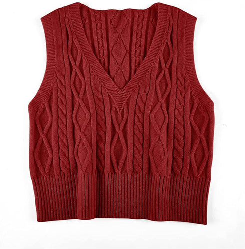 Pullover Cable Knit Vest Sleeveless Loose Fit Sweater Top