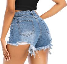 Load image into Gallery viewer, Prime Frayed High Waist Ripped Denim Shorts