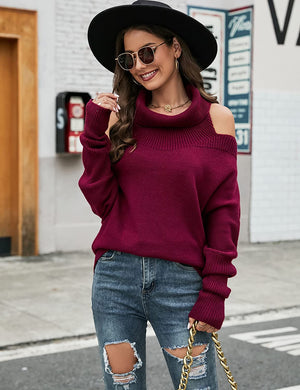 Burgundy Red Knit Long Sleeve Cut Out Sweater