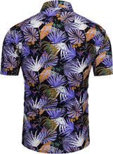 Load image into Gallery viewer, Men&#39;s Hawaiian Purple/Black Floral Button Up Short Sleeve Shirt