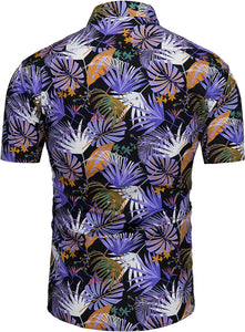 Men's Hawaiian Purple/Black Floral Button Up Short Sleeve Shirt
