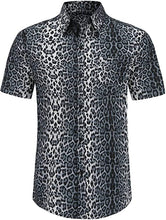 Load image into Gallery viewer, Men&#39;s Gray Leopard Printed Button Down Short Sleeve Shirt