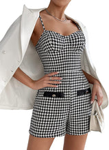 Load image into Gallery viewer, Elegant Black &amp; White Houndstooth Sleeveless Shorts Romper