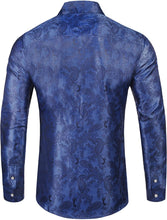 Load image into Gallery viewer, Paisley Cotton Jacquard Navy Blue Long Sleeve Casual Men&#39;s Shirt