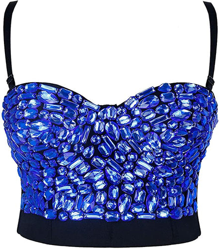 Diamond Blue Studded Sweetheart Bustier Corset Crop Top