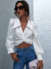 Load image into Gallery viewer, Zoe White Twist Front Tie Back Long Sleeve Crop Top