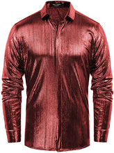 Load image into Gallery viewer, Men&#39;s Metallic Black Long Sleeve Button Up Dress Shirt