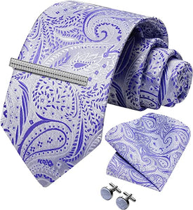 Men's Paisley Light Pink Formal Cufflink Tie Clip Set