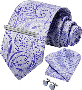 Men's Paisley Purple Formal Cufflink Tie Clip Set