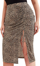 Load image into Gallery viewer, Plus Size Leopard Brown Ruched Midi Skirt