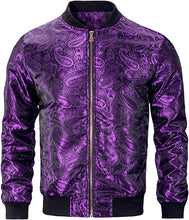 Load image into Gallery viewer, Men&#39;s Silver Casual Paisley Windbreaker Long Sleeve Bomber Jacket