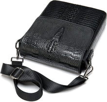 Load image into Gallery viewer, Crocodile Embossed Black Leather Flap Messenger Bag