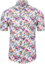 Load image into Gallery viewer, Men&#39;s Hawaiian White/Red Floral Button Up Short Sleeve Shirt