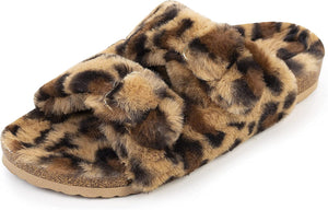 Leopard Faux Rabbit Fur Open Toe Slipper