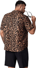 Load image into Gallery viewer, Brown Leopard Casual Short Sleeve Button Down Shirt