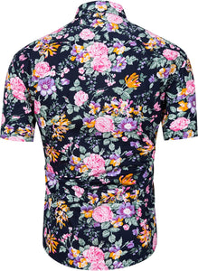 Men's Hawaiian Black/Pink Floral Button Up Short Sleeve Shirt