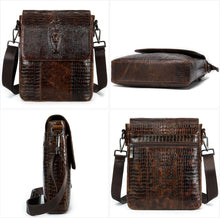 Load image into Gallery viewer, Crocodile Embossed Coffee Leather Flap Messenger Bag