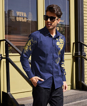 Load image into Gallery viewer, Men&#39;s Blue Rose Print Button Down Long Sleeve Shirt