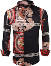 Load image into Gallery viewer, Black Designer Lion Print Button Down Long Sleeve Shirt
