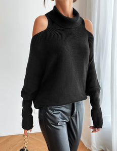 Passion Black Turtleneck Off Shoulder Batwing Sweaters