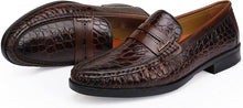 Load image into Gallery viewer, Men&#39;s Crocodile Printed Brown Leather Slip-On Penny Loafers