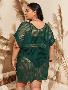 Hunter Green Short Sleeve Plus Size Swimsuit  Cover Up