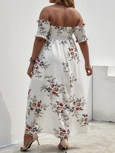 White Floral Plus Size Off Shoulder Summer Dress