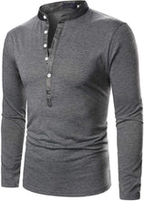 Load image into Gallery viewer, Men&#39;s Grey Casual Long Sleeve Henley Shirt